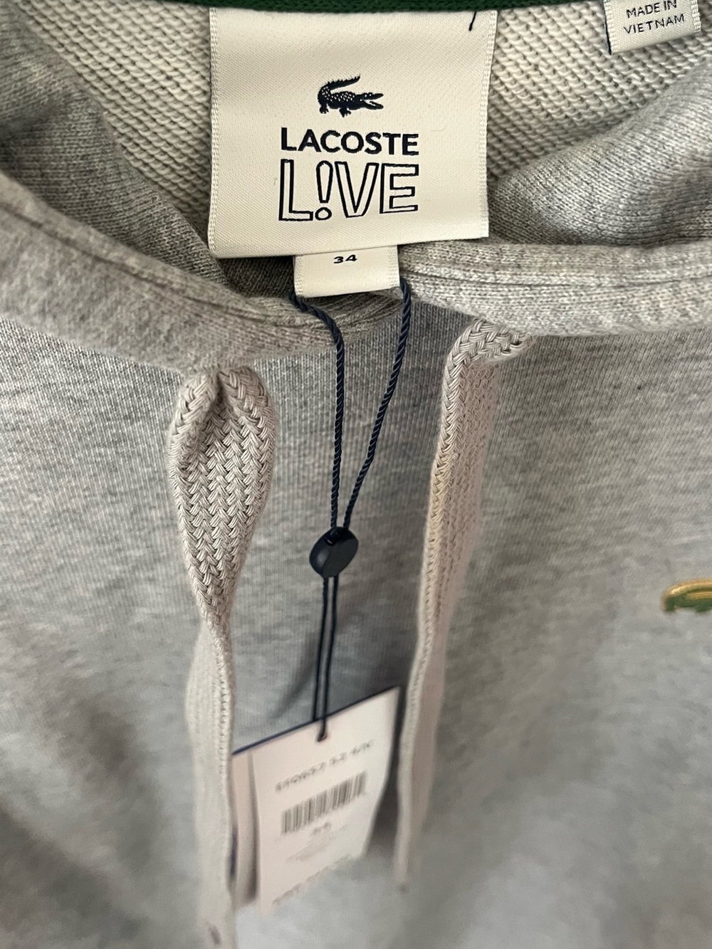 Lacoste Gray Crewneck Hoodie with Embroidered Crocodile - Picture 3 of 6